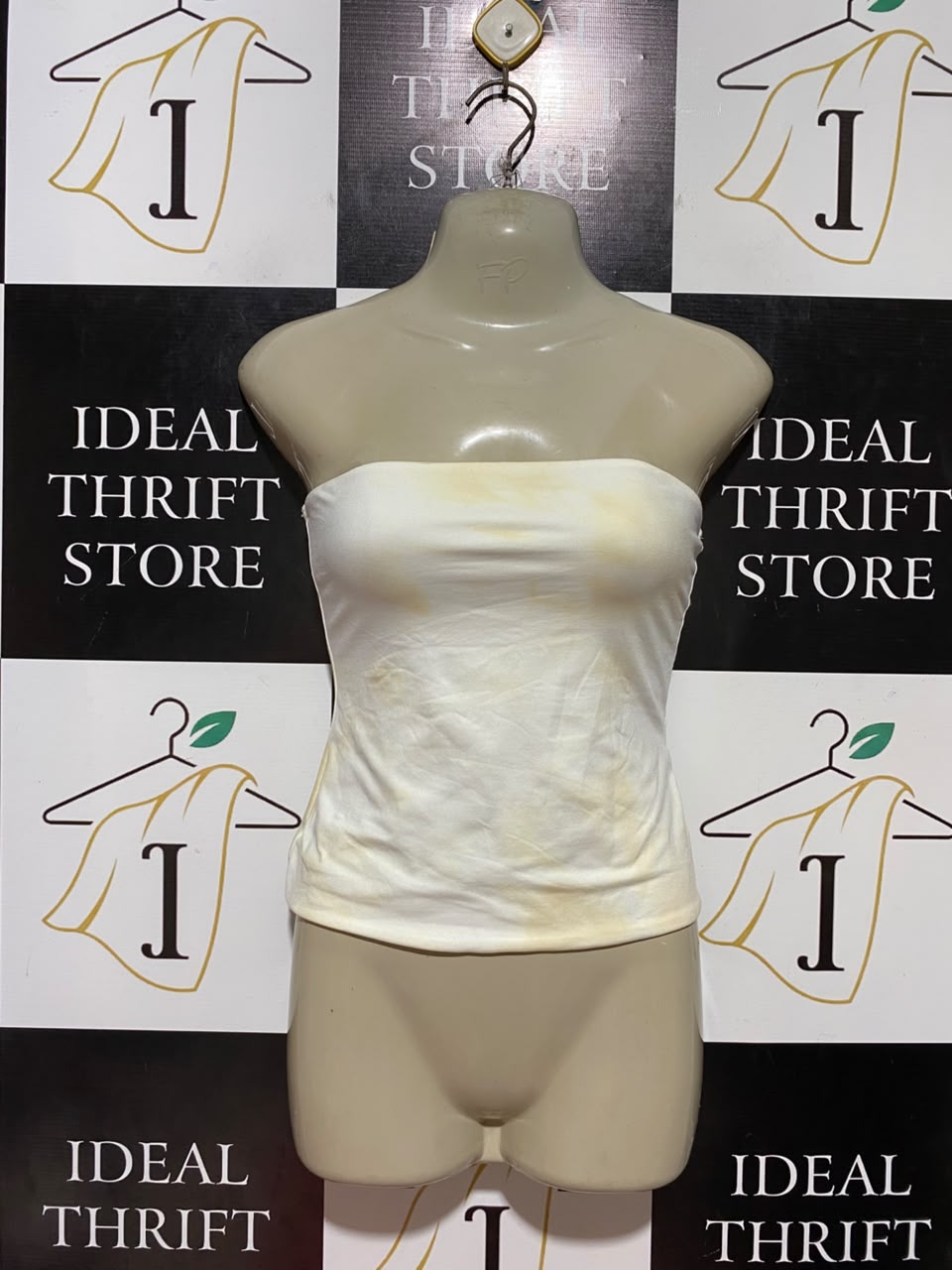 BERSHKA |M| BUST 15| B36| CHIC SOFT TIE-DYE TUBE TOP - WHITE AND YELLOW STRAIGHT NECKLESS STRApless TANK TOP FOR WOMEN
