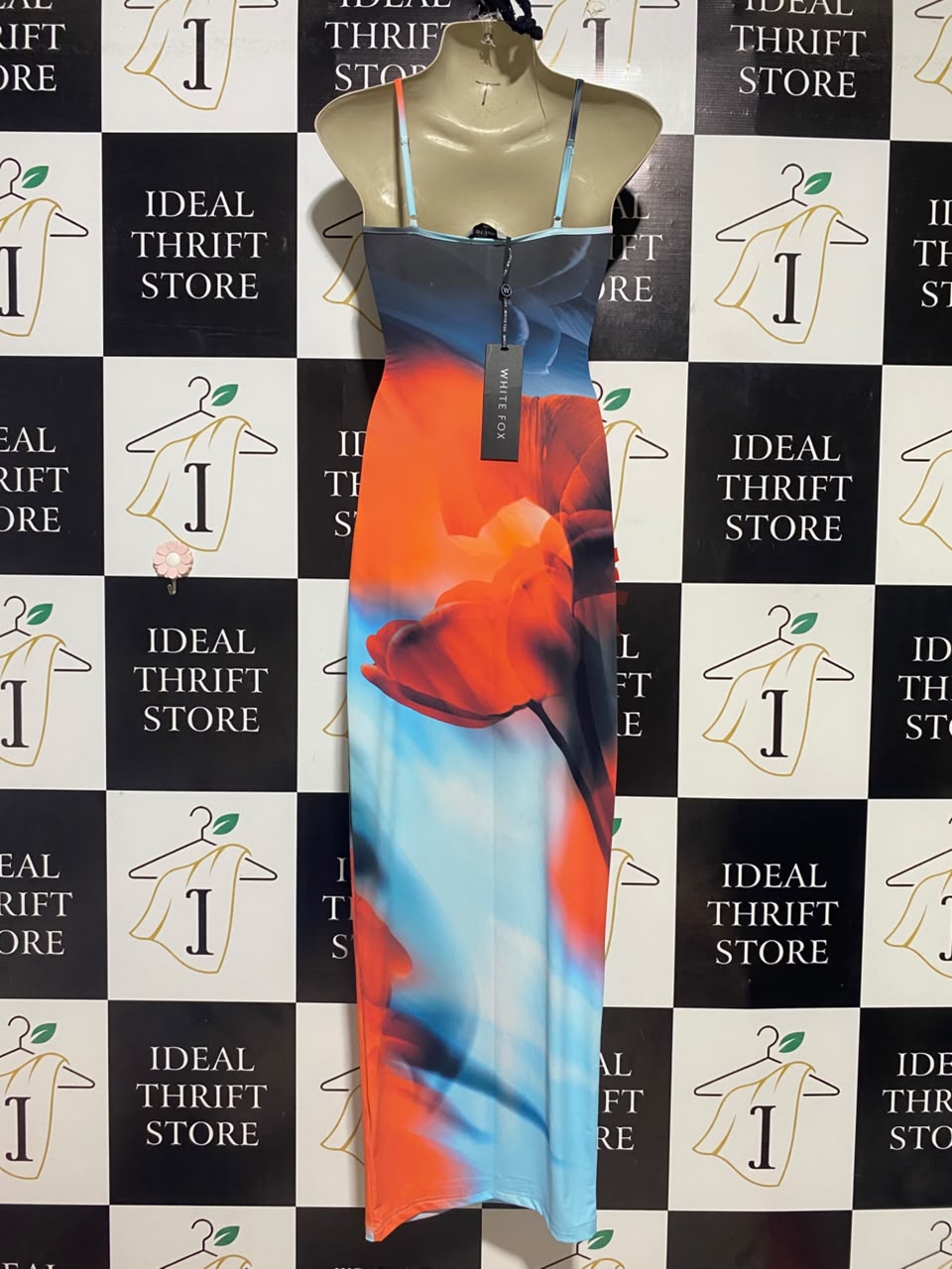 WHITE FOX |XS| BUST 15| B36| VIBRANT MULTICOLOR FLORAL PRINT MAXI DRESS - SLEEK STRAPPY HIGH-STRETCH BODYCON LONG DRESS FOR WOMEN