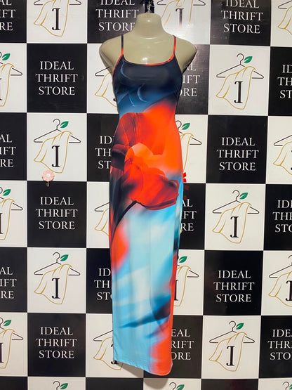 WHITE FOX |XS| BUST 15| B36| VIBRANT MULTICOLOR FLORAL PRINT MAXI DRESS - SLEEK STRAPPY HIGH-STRETCH BODYCON LONG DRESS FOR WOMEN