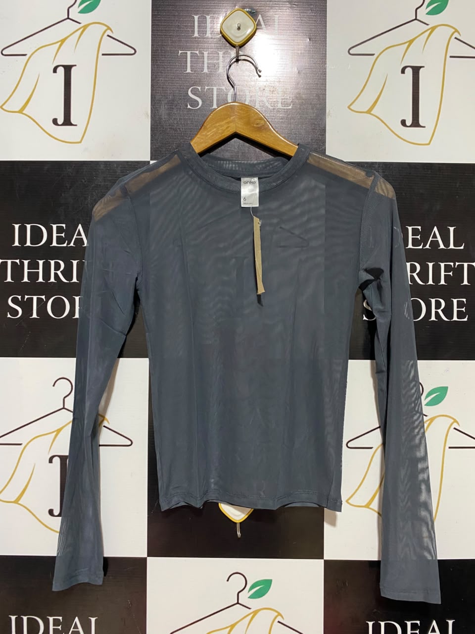 ANKO |S| BUST 14| B36| CLASSIC GREY SHEER MESH LONG-SLEEVE TOP
