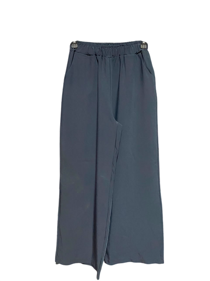 |XS| WAIST 24| B37| SLATE GRAY WIDE-LEG PANTS - HIGH-WAISTED COMFORT ELASTIC TROUSERS WITH POCKETS