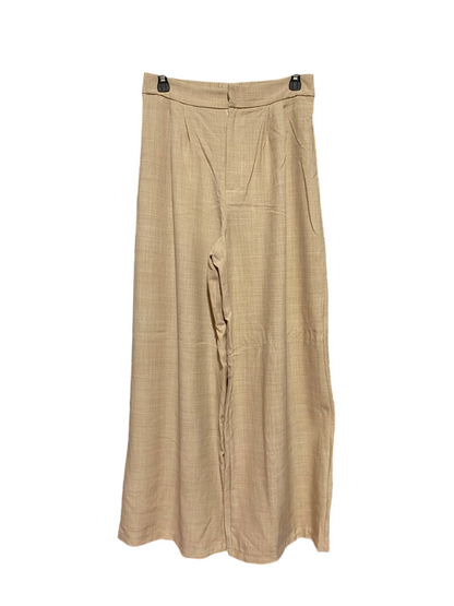 SHEIN |M| WAIST 27| B37| TAN BEIGE WIDE-LEG TROUSERS - HIGH-WAISTED PLEATED TAILORED DRESS PANTS