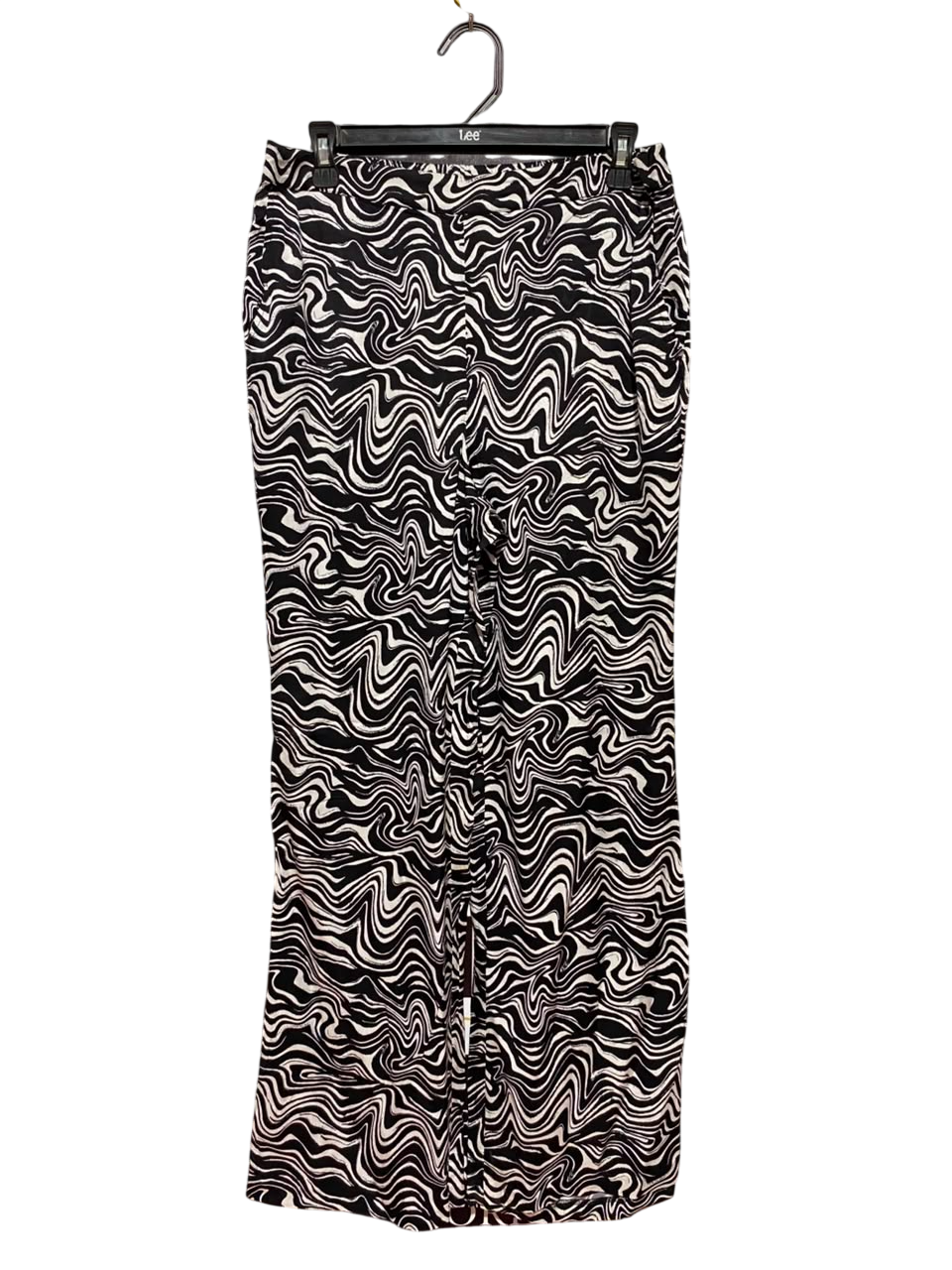 DECJUBA |M| WAIST 32| B37| BLACK AND WHITE SWIRL PRINT WIDE-LEG PANTS - HIGH-WAISTED PSYCHEDELIC STATEMENT TROUSERS