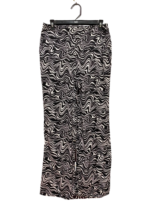 DECJUBA |M| WAIST 32| B37| BLACK AND WHITE SWIRL PRINT WIDE-LEG PANTS - HIGH-WAISTED PSYCHEDELIC STATEMENT TROUSERS