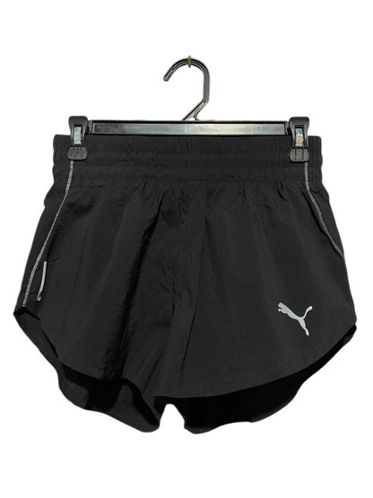 PUMA |S| WAIST 26| B37| BLACK RUNNING SHORTS - HIGH-WAISTED ATHLETIC SHORTS WITH SILVER TRIM