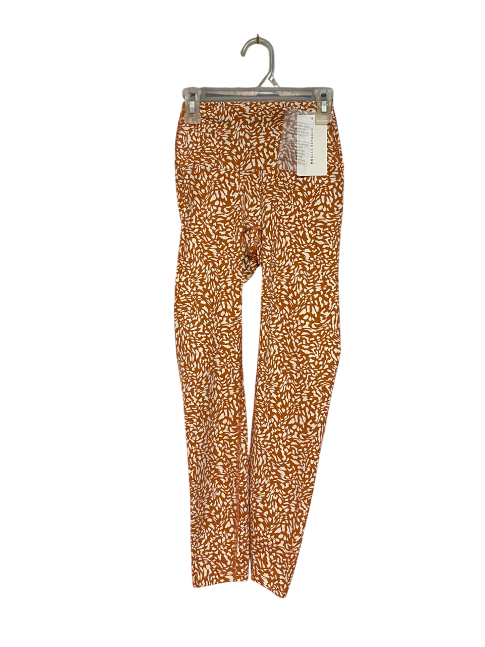 MUSCLE REPUBLIC |XS| WAIST 19| B37| RUST ORANGE PRINTED LEGGINGS - HIGH-WAISTED FULL-LENGTH ATHLETIC PANTS