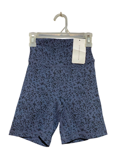 MUSCLE REPUBLIC |XS| WAIST 18| B37| BLUE PRINTED BIKE SHORTS  HIGH-WAISTED ATHLETIC LEGGING SHORTS