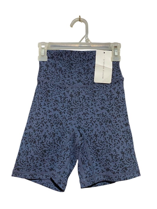 MUSCLE REPUBLIC |XS| WAIST 18| B37| BLUE PRINTED BIKE SHORTS  HIGH-WAISTED ATHLETIC LEGGING SHORTS