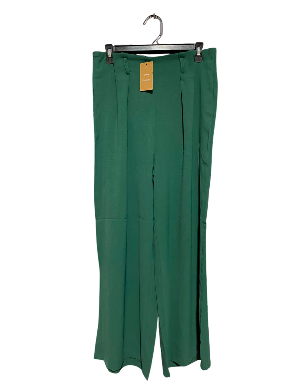 SHEIN |L| WAIST 30| B37| EMERALD GREEN WIDE-LEG PANTS - HIGH-WAISTED PLEATED TROUSERS