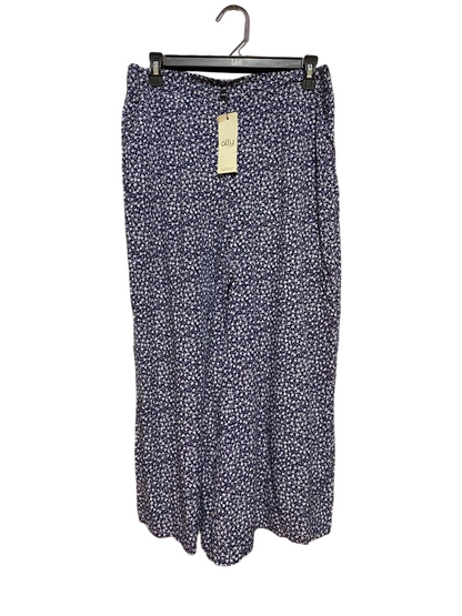 ALLY |L| WAIST 30| B37| NAVY BLUE FLORAL WIDE-LEG PANTS  HIGH-WAISTED SUMMER TROUSERS