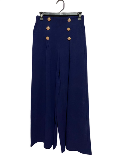VALLEY GIRL |M| WAIST 27| B37| NAVY BLUE MILITARY-STYLE WIDE-LEG TROUSERS