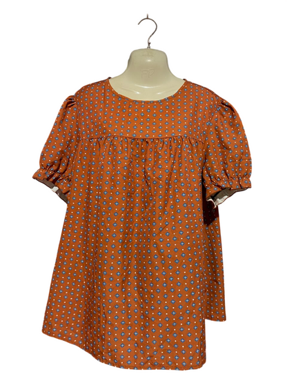 SHEIN CURVE |XL| BUST 23| B37| WOMEN'S RUST ORANGE GEOMETRIC PRINT BABYDOLL BLOUSE