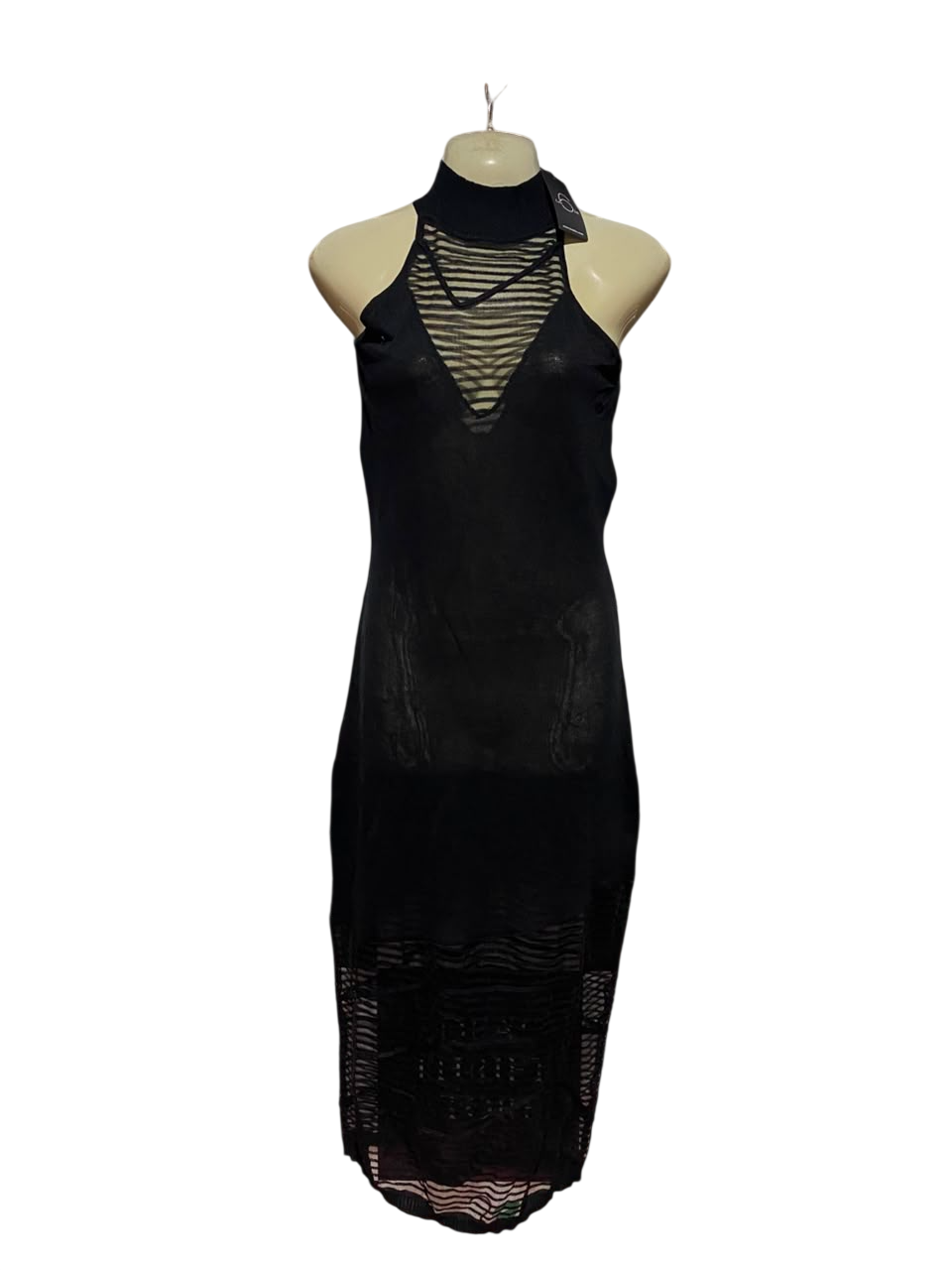 LIS6IX |S| BUST 16| B37| WOMEN'S BLACK HALTER MOCK NECK MIDI DRESS