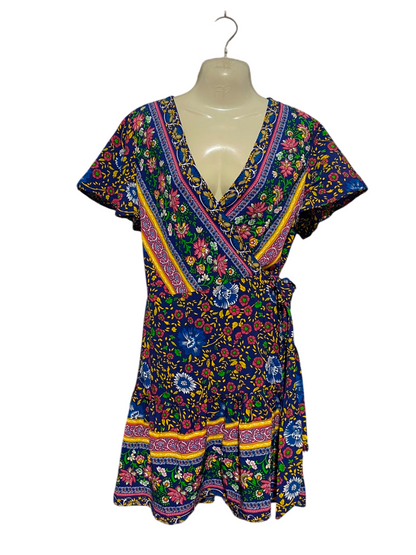 |M| BUST 20| B37| WOMEN'S BOHEMIAN FLORAL PRINT WRAP DRESS