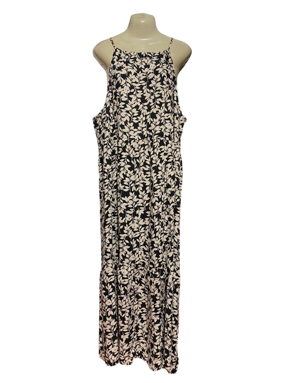 GEORGE |XL| BUST 24| B37| WOMEN'S BLACK AND WHITE LEAF PRINT MAXI DRESS
