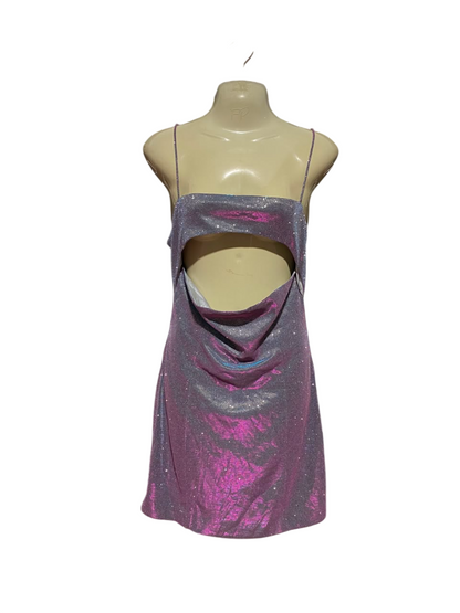 MISTRESS ROCKS |M| BUST 18| B37| WOMEN'S SHIMMERING METALLIC CUT-OUT MINI DRESS