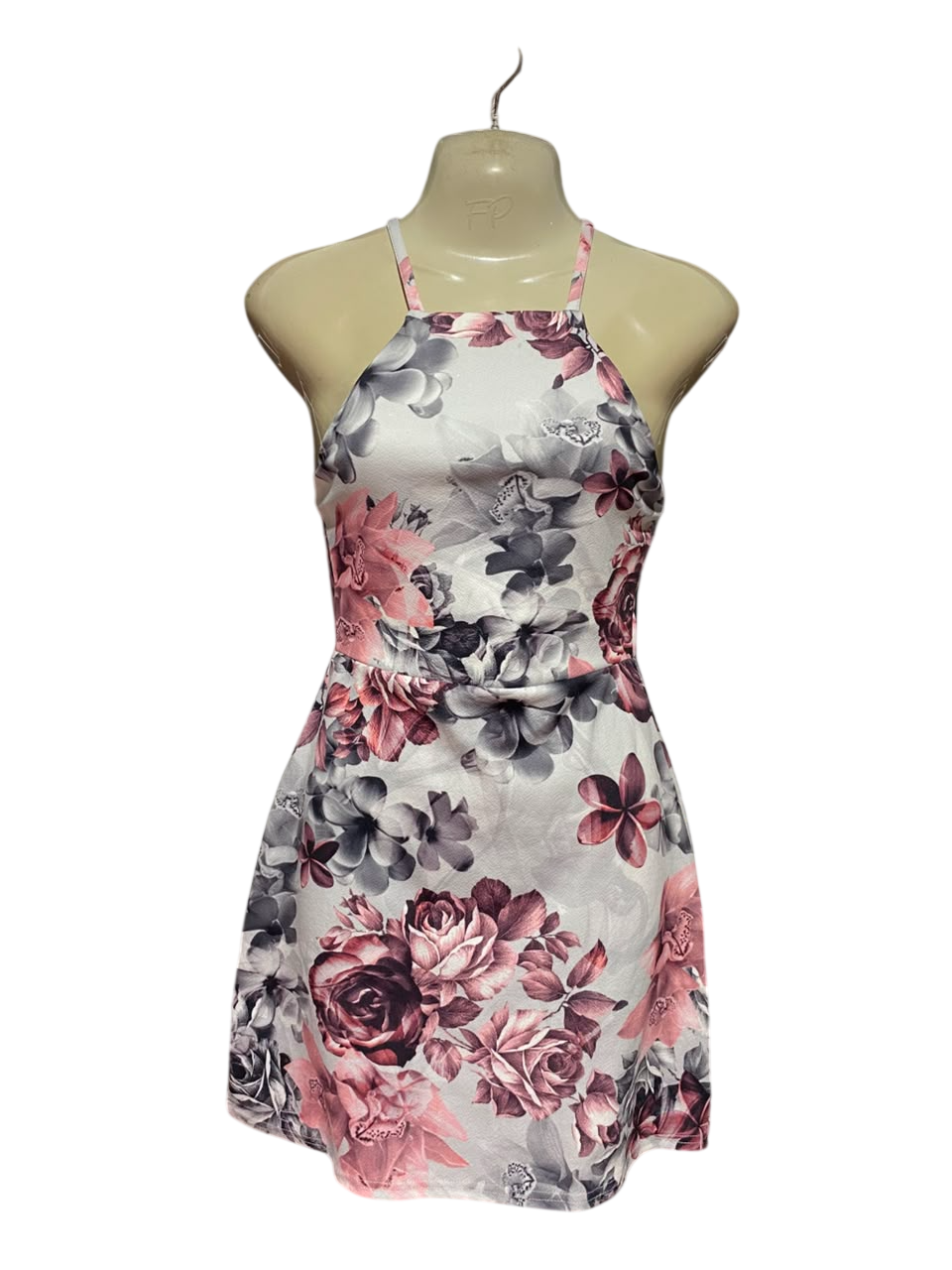 BOOHOO |S| BUST 15| B37| WOMEN'S FLORAL HALTER NECK MINI DRESS
