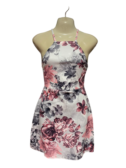 BOOHOO |S| BUST 15| B37| WOMEN'S FLORAL HALTER NECK MINI DRESS