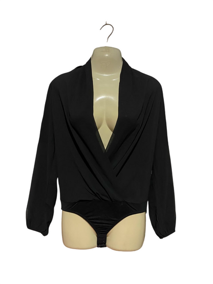 BOOHOO |L| BUST 20| B38| WOMEN'S BLACK DEEP V-NECK LONG SLEEVE BODYSUIT