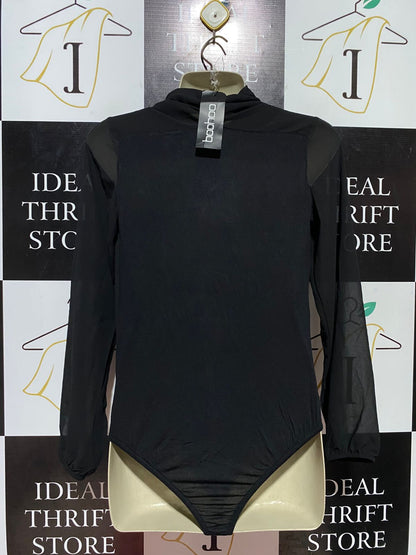 BOOHOO |L| BUST 20| B38| WOMEN'S BLACK DEEP V-NECK LONG SLEEVE BODYSUIT