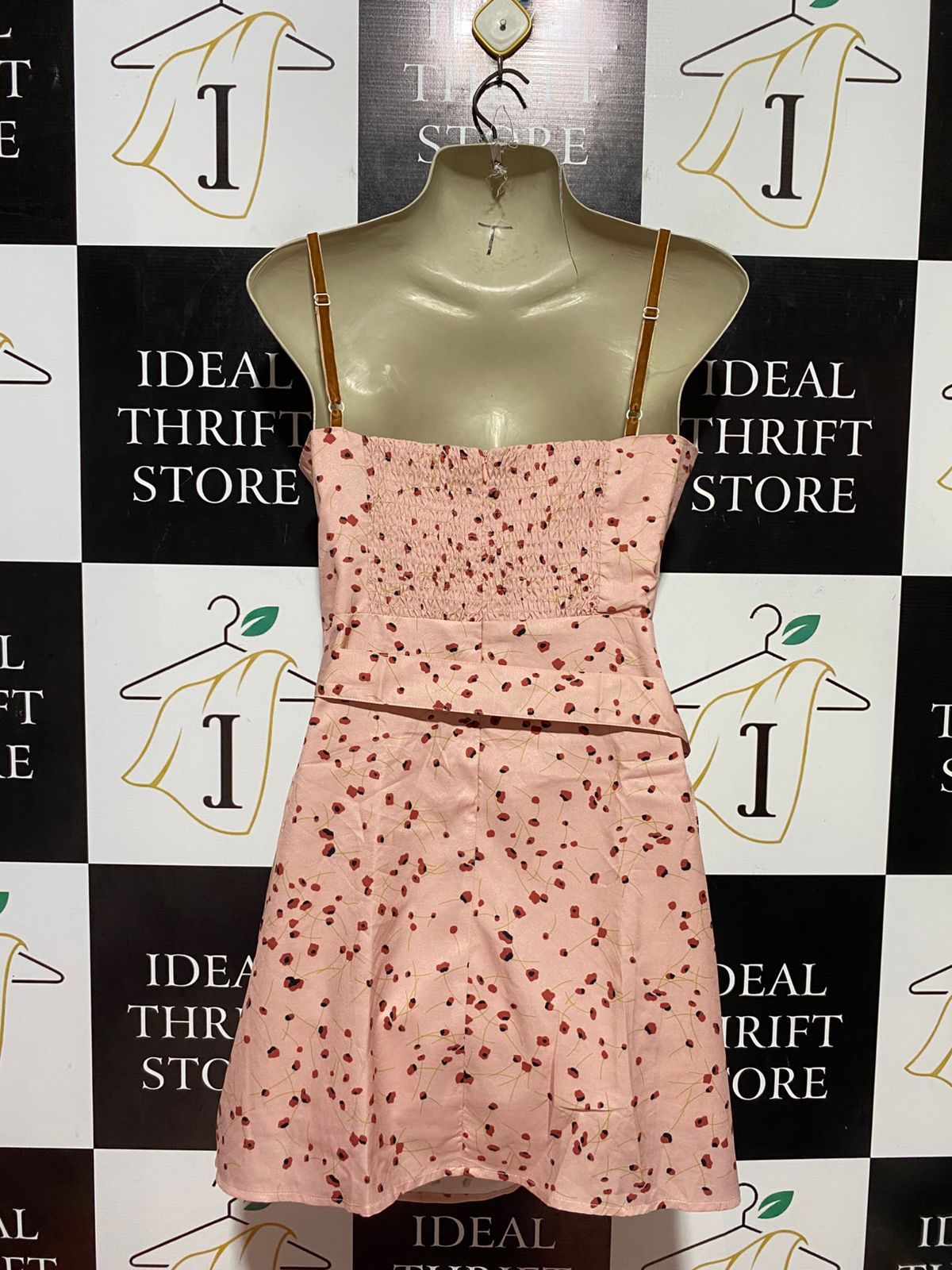 |M| BUST 18| B37| WOMEN'S PINK FLORAL PRINT CUT-OUT WRAP MINI DRESS