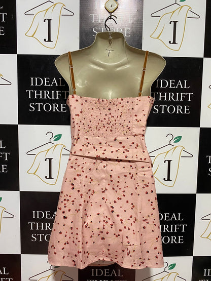 |M| BUST 18| B37| WOMEN'S PINK FLORAL PRINT CUT-OUT WRAP MINI DRESS