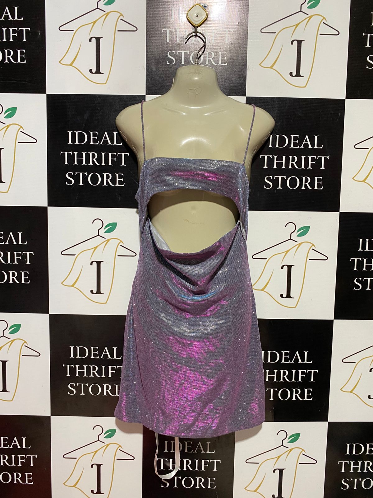 MISTRESS ROCKS |M| BUST 18| B37| WOMEN'S SHIMMERING METALLIC CUT-OUT MINI DRESS