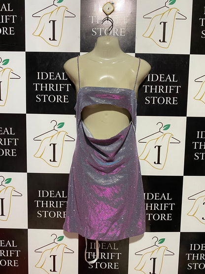MISTRESS ROCKS |M| BUST 18| B37| WOMEN'S SHIMMERING METALLIC CUT-OUT MINI DRESS