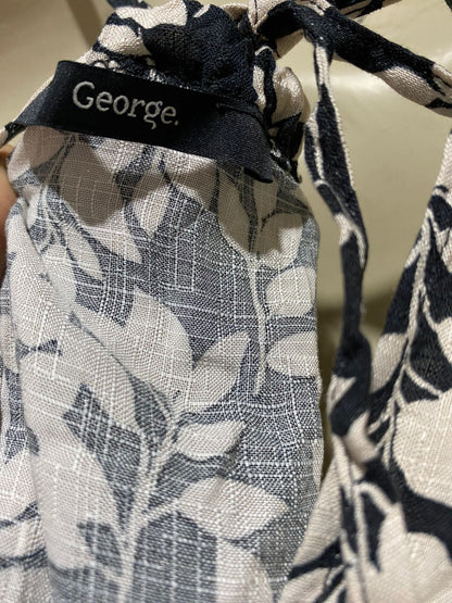 GEORGE |XL| BUST 24| B37| WOMEN'S BLACK AND WHITE LEAF PRINT MAXI DRESS