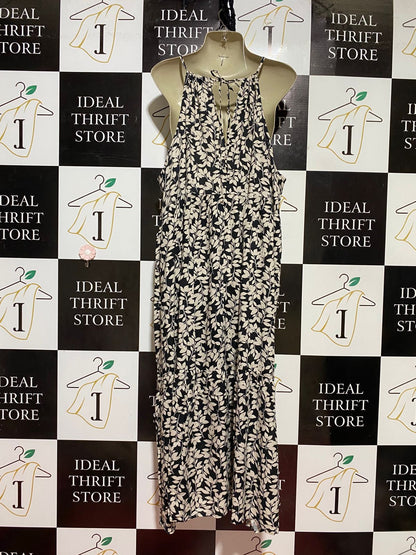 GEORGE |XL| BUST 24| B37| WOMEN'S BLACK AND WHITE LEAF PRINT MAXI DRESS