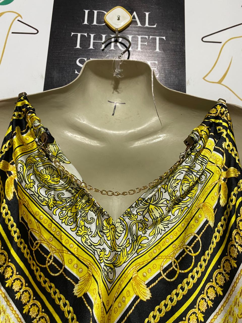 JOANNA HOPE |L| BUST FREE| B37| WOMEN'S LUXURY BAROQUE PRINT HALTER MAXI DRESS - GOLD AND BLACK