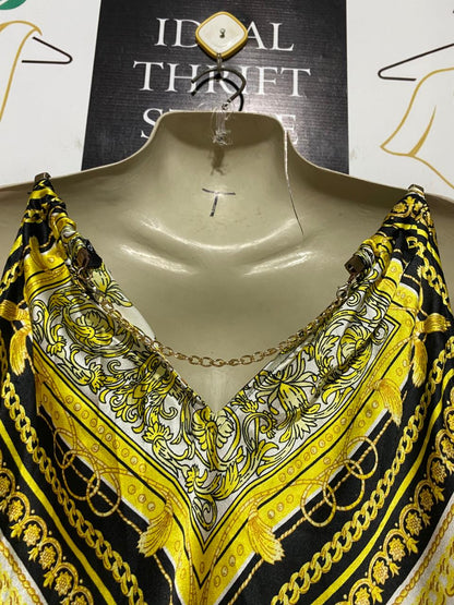 JOANNA HOPE |L| BUST FREE| B37| WOMEN'S LUXURY BAROQUE PRINT HALTER MAXI DRESS - GOLD AND BLACK