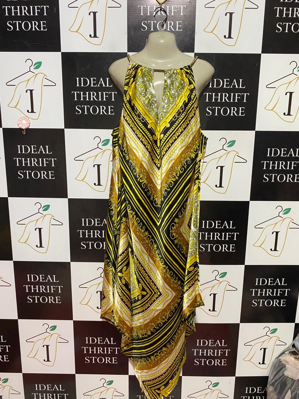 JOANNA HOPE |L| BUST FREE| B37| WOMEN'S LUXURY BAROQUE PRINT HALTER MAXI DRESS - GOLD AND BLACK