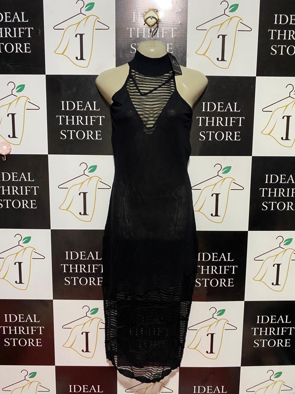LIS6IX |S| BUST 16| B37| WOMEN'S BLACK HALTER MOCK NECK MIDI DRESS