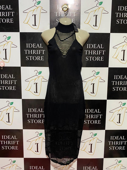 LIS6IX |S| BUST 16| B37| WOMEN'S BLACK HALTER MOCK NECK MIDI DRESS