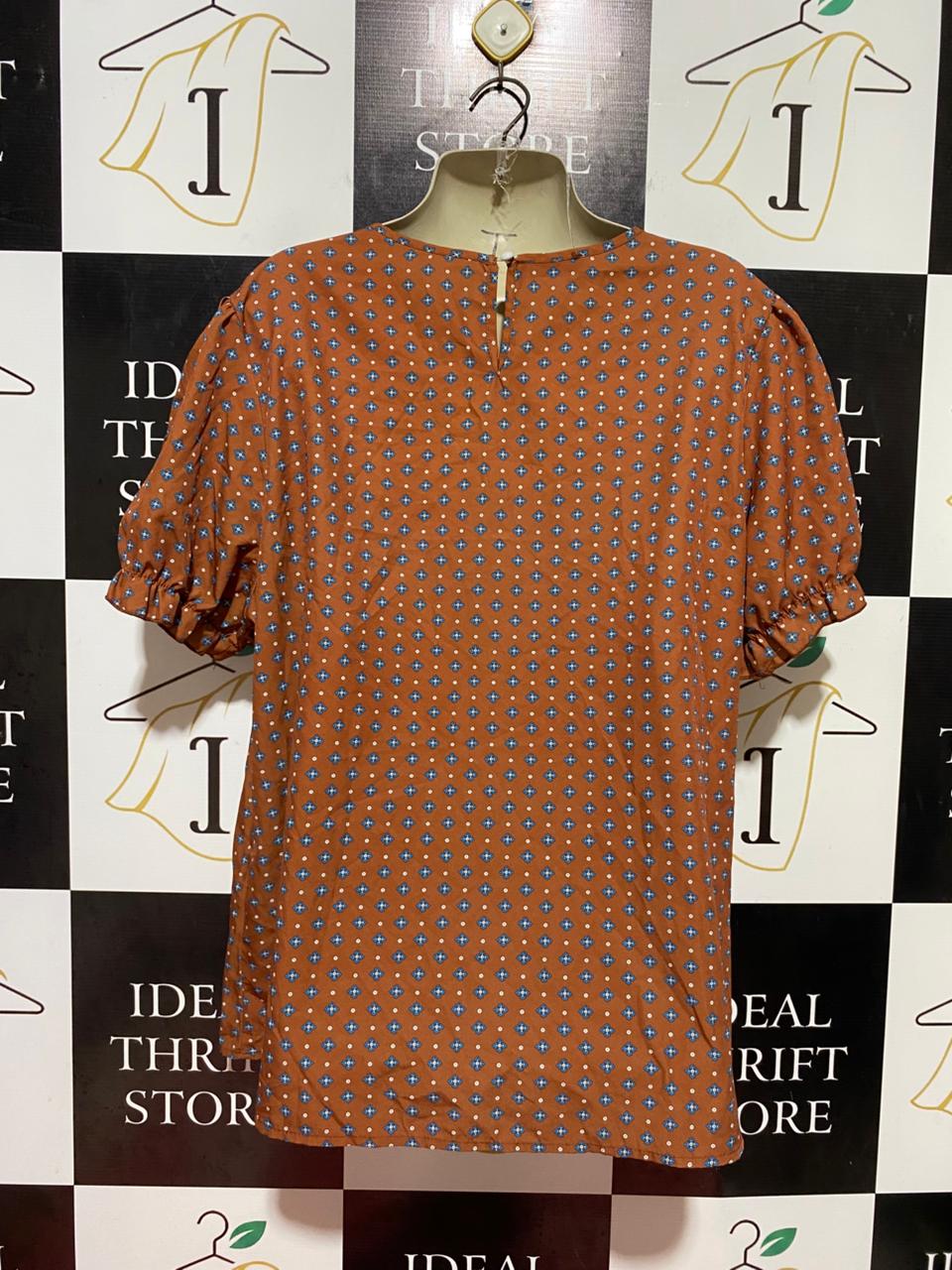 SHEIN CURVE |XL| BUST 23| B37| WOMEN'S RUST ORANGE GEOMETRIC PRINT BABYDOLL BLOUSE