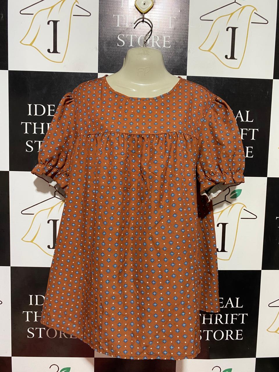 SHEIN CURVE |XL| BUST 23| B37| WOMEN'S RUST ORANGE GEOMETRIC PRINT BABYDOLL BLOUSE