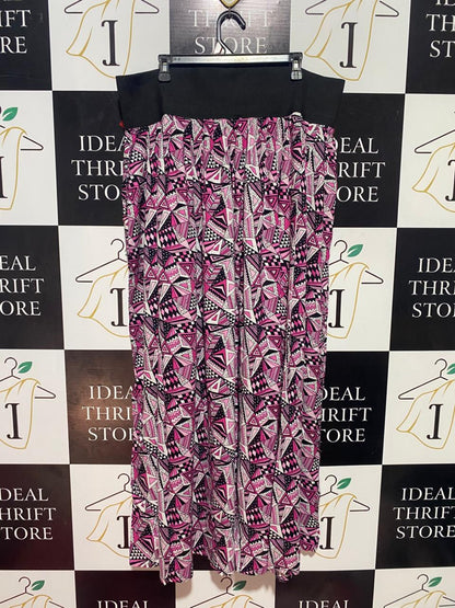 QUEEN THE LABLE |XXL| WAIST 40| B37|  GEOMETRIC PRINT MAXI SKIRT - CHIC PINK AND BLACK HIGH-WAISTED FLOWY LONG SKIRT