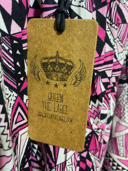 QUEEN THE LABLE |XXL| WAIST 40| B37|  GEOMETRIC PRINT MAXI SKIRT - CHIC PINK AND BLACK HIGH-WAISTED FLOWY LONG SKIRT