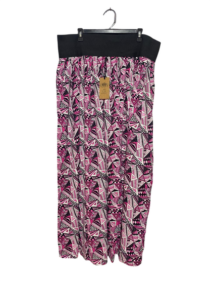 QUEEN THE LABLE |XXL| WAIST 40| B37|  GEOMETRIC PRINT MAXI SKIRT - CHIC PINK AND BLACK HIGH-WAISTED FLOWY LONG SKIRT