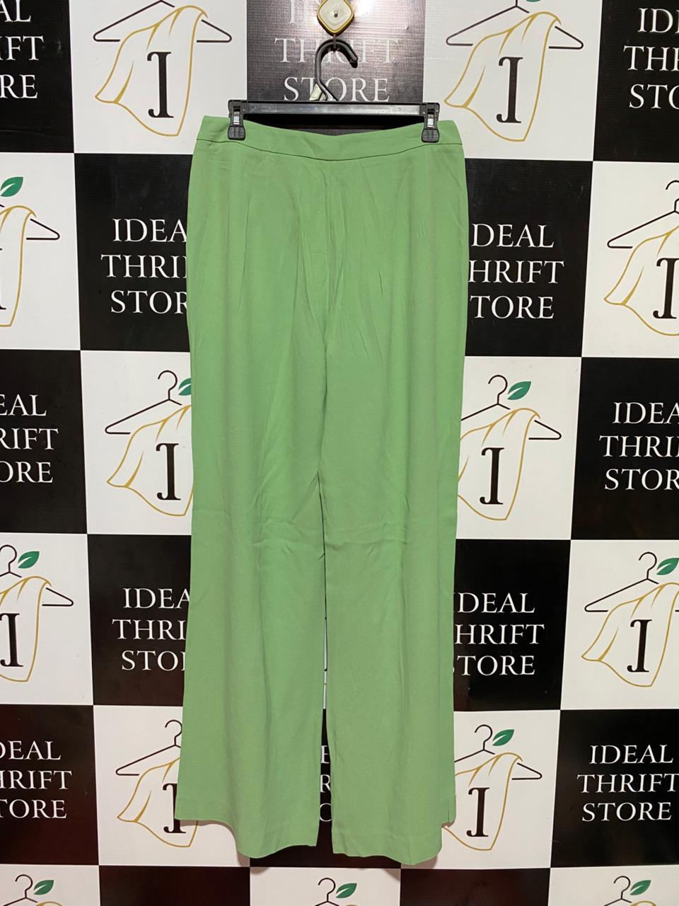 PERRI CUTTEN |M| WAIST 29| B37| WOMEN'S LIME GREEN HIGH-WAISTED WIDE-LEG TROUSERS