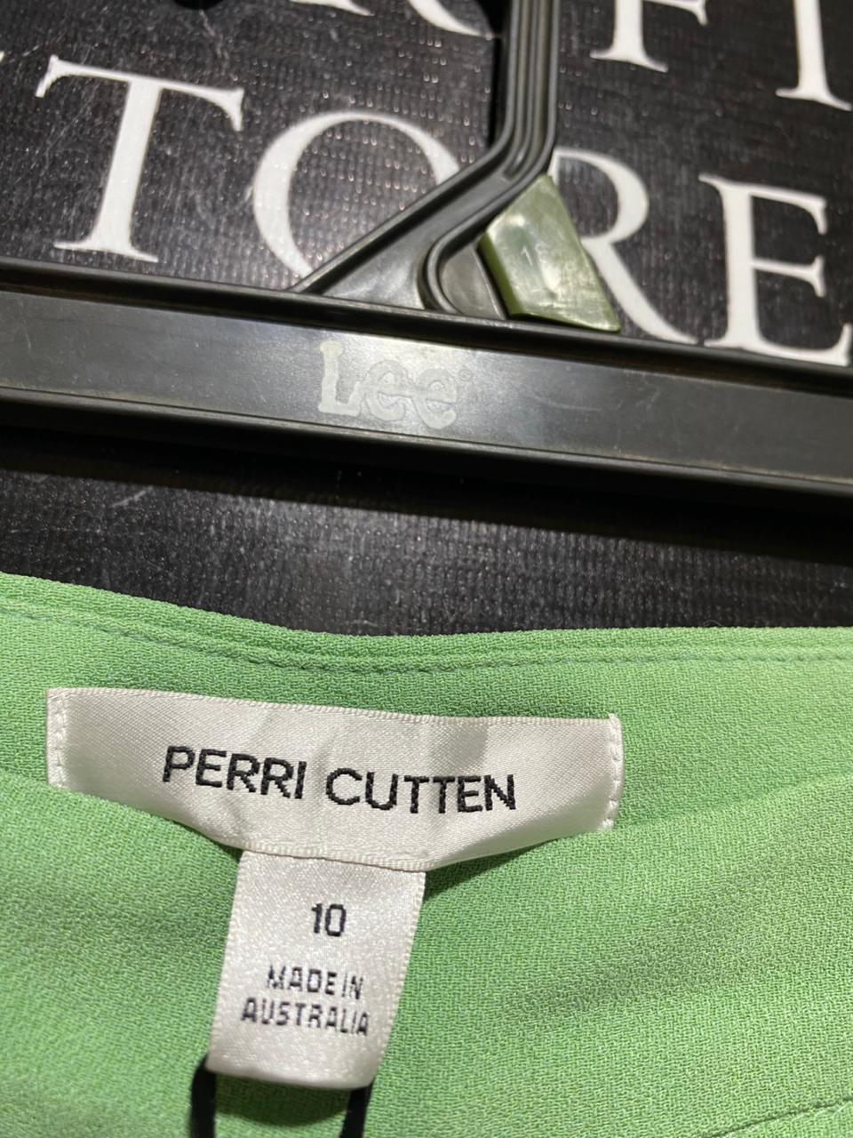PERRI CUTTEN |M| WAIST 29| B37| WOMEN'S LIME GREEN HIGH-WAISTED WIDE-LEG TROUSERS
