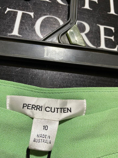 PERRI CUTTEN |M| WAIST 29| B37| WOMEN'S LIME GREEN HIGH-WAISTED WIDE-LEG TROUSERS