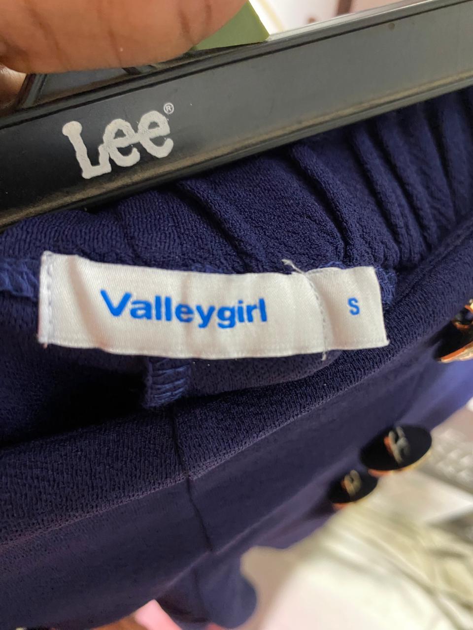 VALLEY GIRL |M| WAIST 27| B37| NAVY BLUE MILITARY-STYLE WIDE-LEG TROUSERS