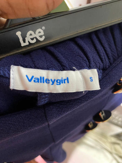 VALLEY GIRL |M| WAIST 27| B37| NAVY BLUE MILITARY-STYLE WIDE-LEG TROUSERS