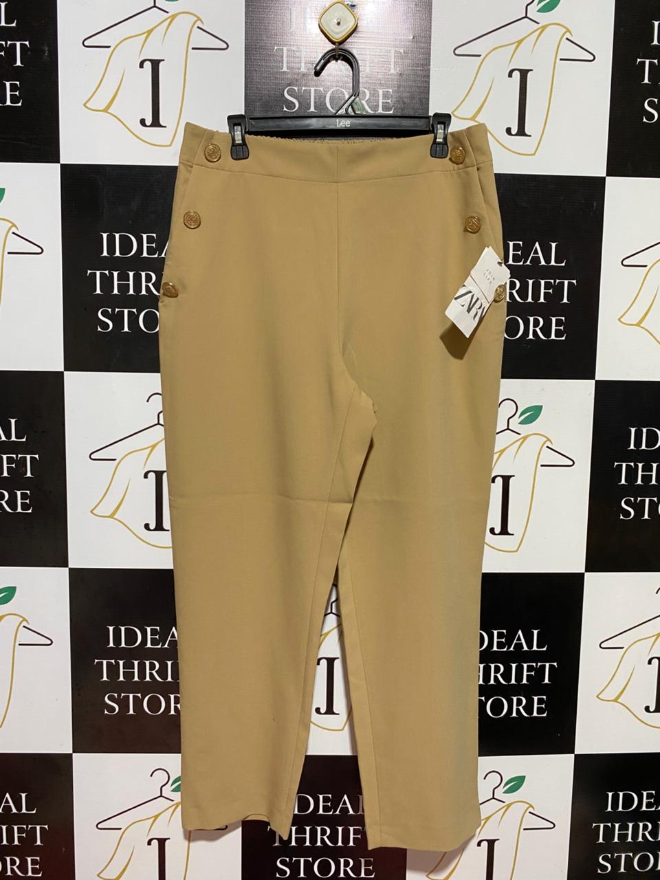 ZARA |XL| WAIST 32| B37| CHIC TAILORED PANTS WITH GOLD BUTTON