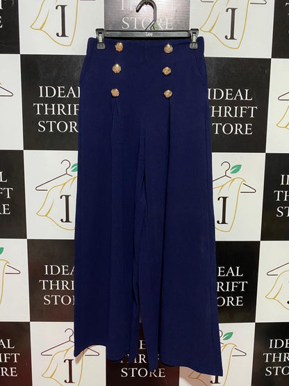 VALLEY GIRL |M| WAIST 27| B37| NAVY BLUE MILITARY-STYLE WIDE-LEG TROUSERS