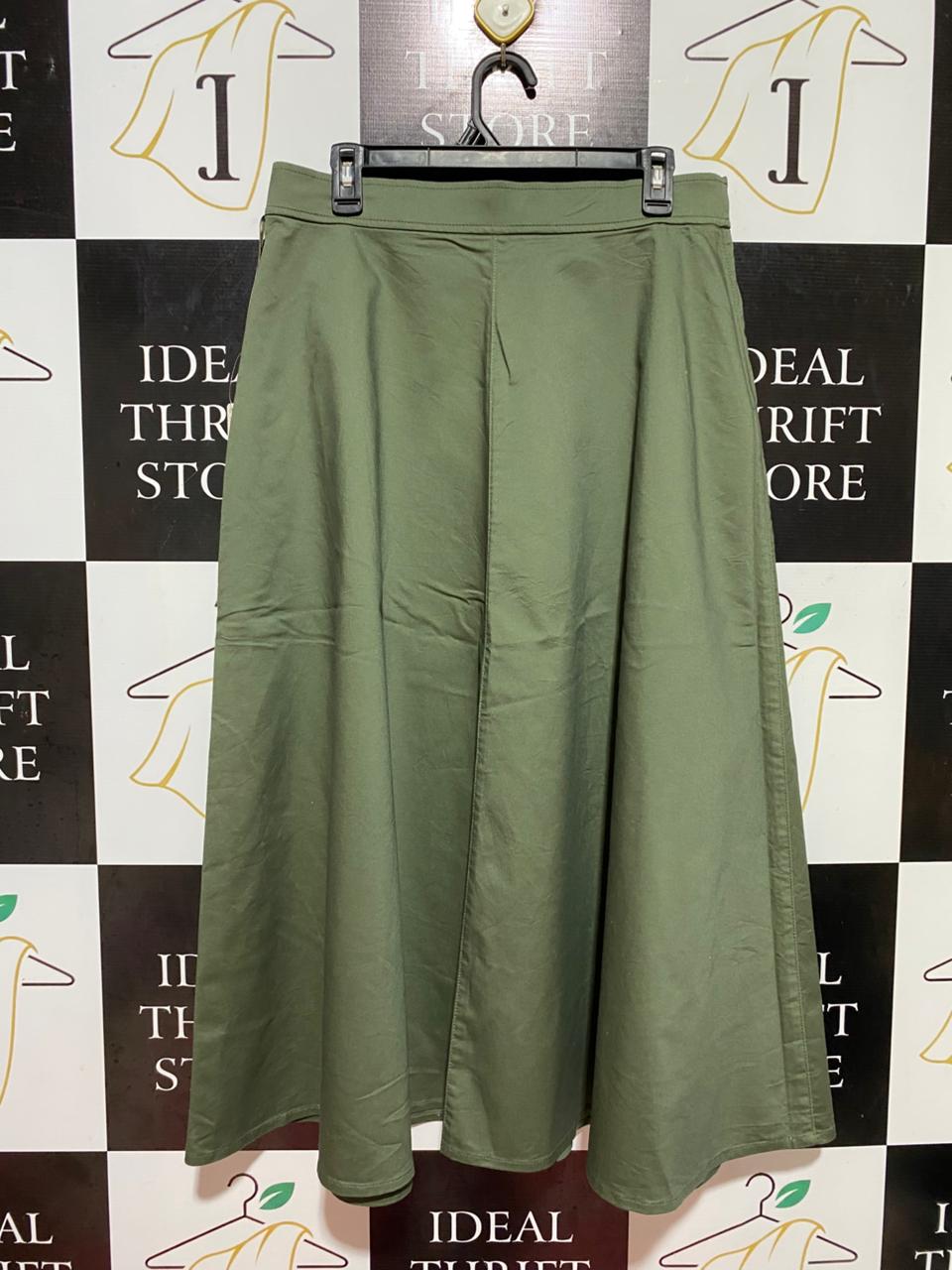 UNIQLO |L| WAIST 32| B37|OLIVE GREEN A-LINE MAXI SKIRT
