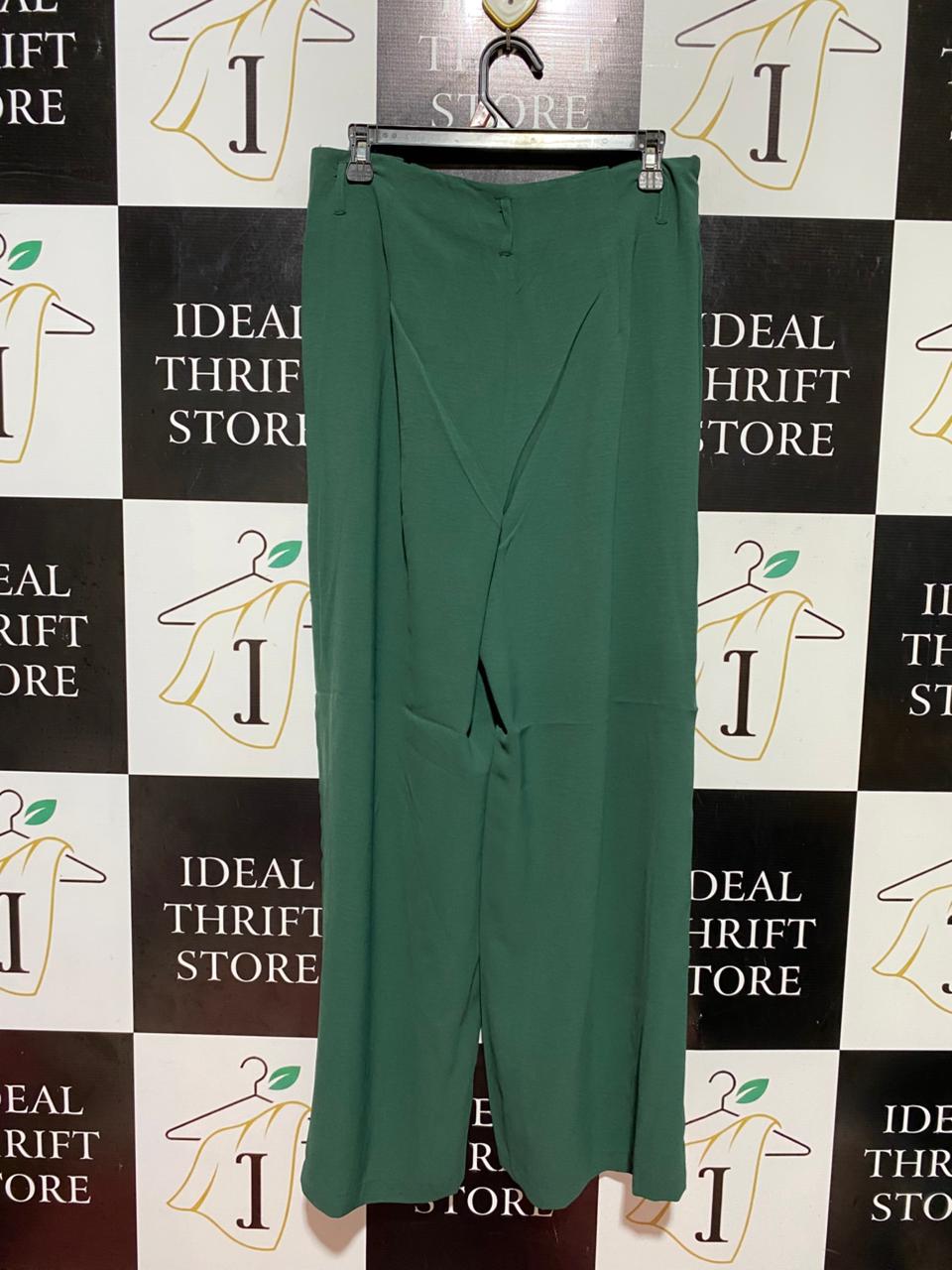 SHEIN |L| WAIST 30| B37| EMERALD GREEN WIDE-LEG PANTS - HIGH-WAISTED PLEATED TROUSERS