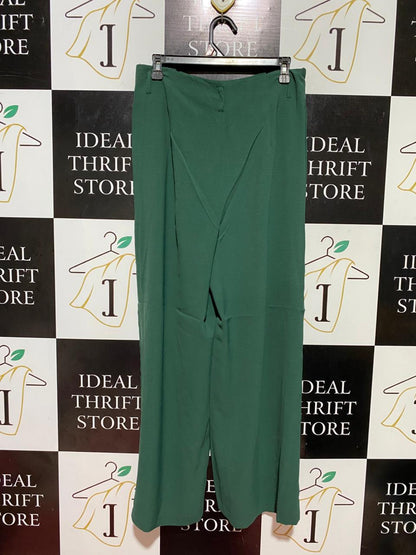 SHEIN |L| WAIST 30| B37| EMERALD GREEN WIDE-LEG PANTS - HIGH-WAISTED PLEATED TROUSERS